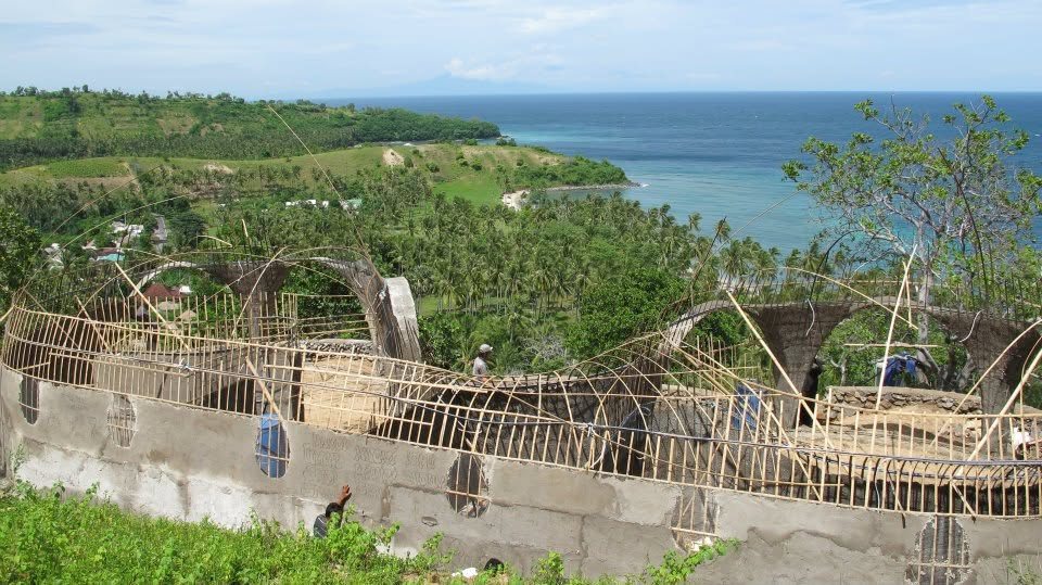 Bamboo lattice dome overlooking Mentigi Bay