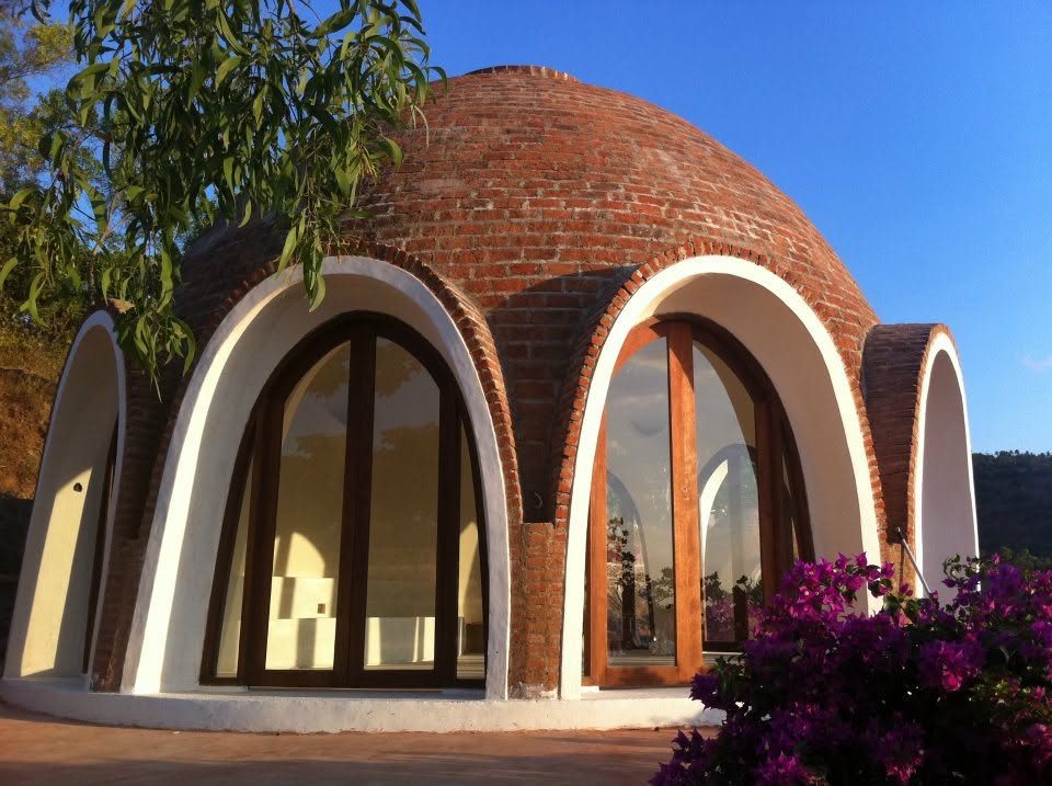 Finished handcrafted brick dome with arched windows