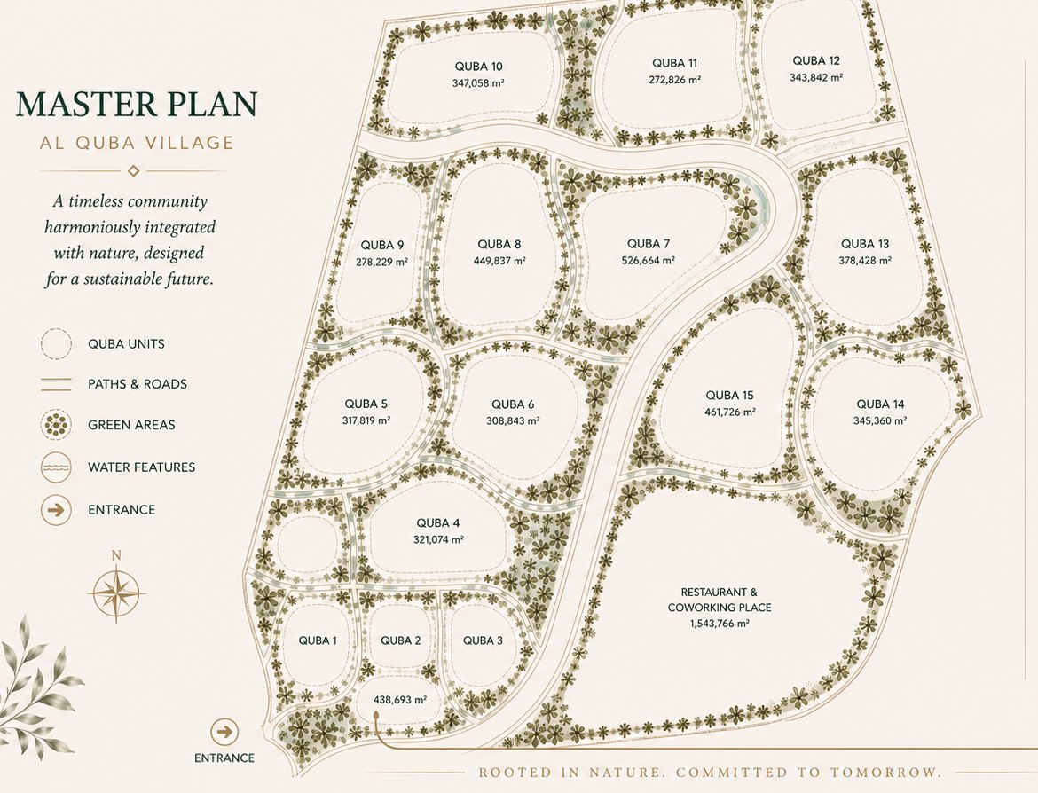 Al-Quba village master plan — click to explore each villa
