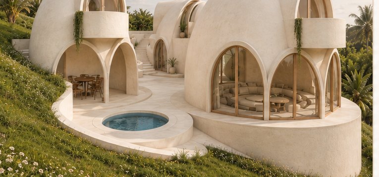 QUBA 7 dome villa with private pool on a green hillside